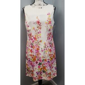 Brannan Sheath Dress Womens 10 Multicolor Floral Stretch Sleeveless Back Zip